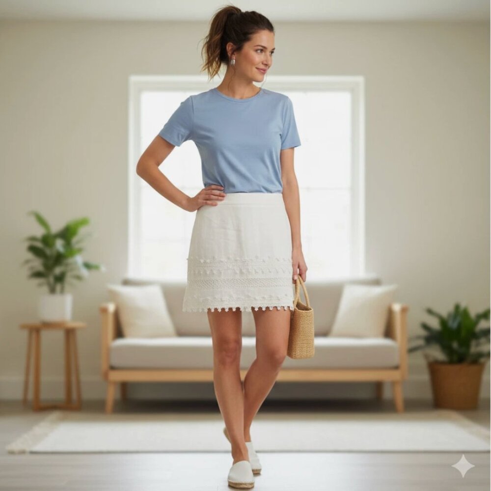 H&M Women's Mini Skirt Size 12 White Lace Detailing